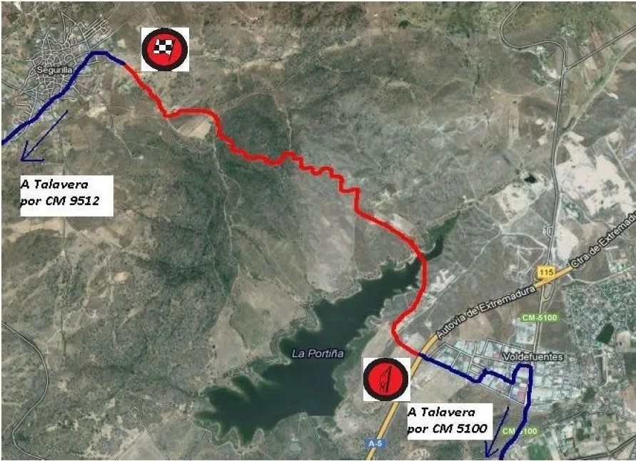 Mapa oficial del recorrido con accesos a Talavera por CM-9512 y CM-5100