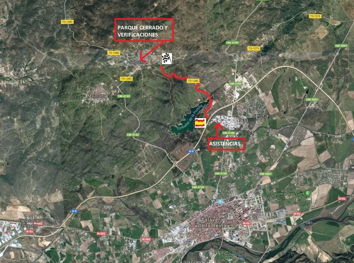 Mapa oficial con la ubicación del parque cerrado, verificaciones y asistencias